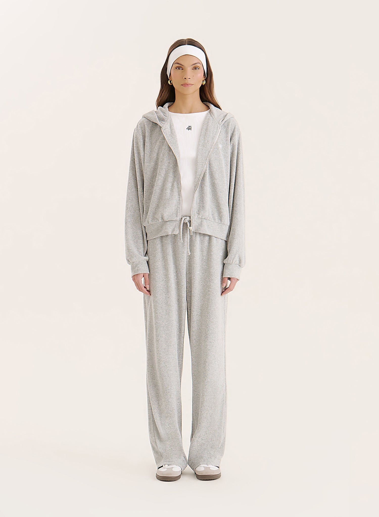 Grey Towelling Straight Leg Trouser